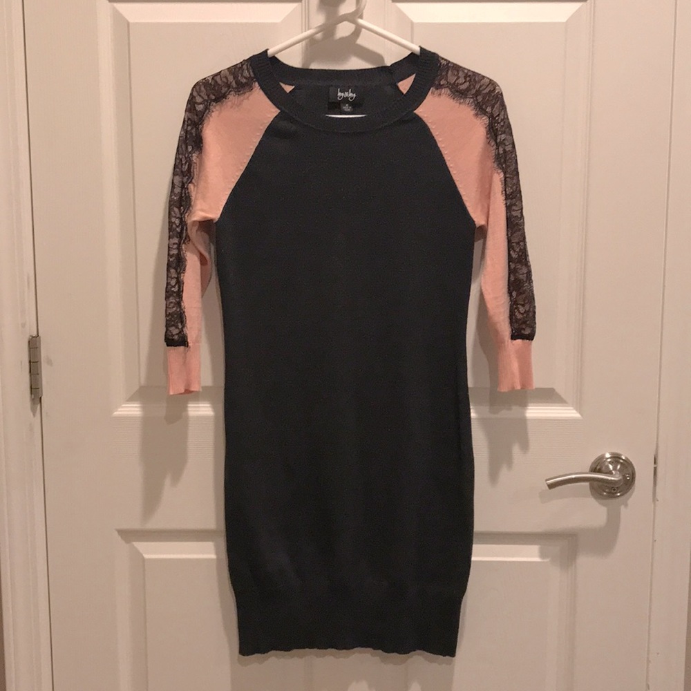 pink and grey lace sweater dress - M